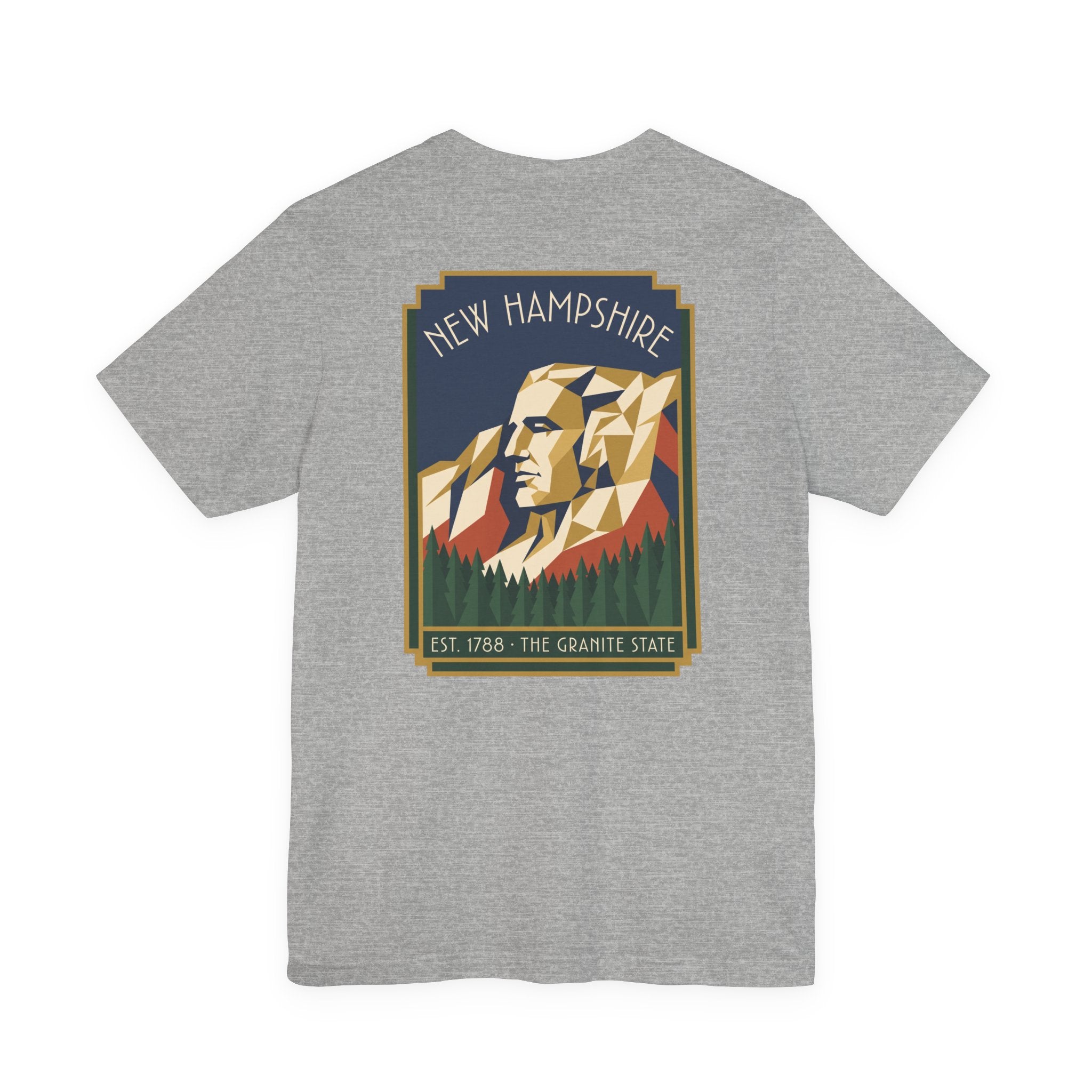 Graphic T-shirt in heather gray with square mountain face graphic centered