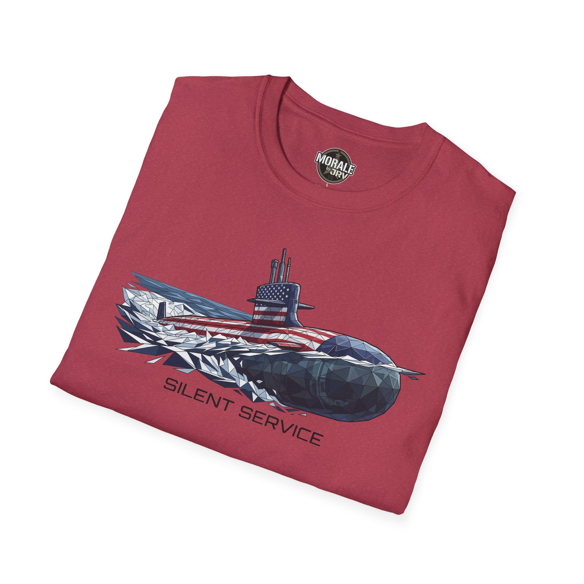 Red T-shirt with submarine flag graphic and 'SILENT SERVICE' text