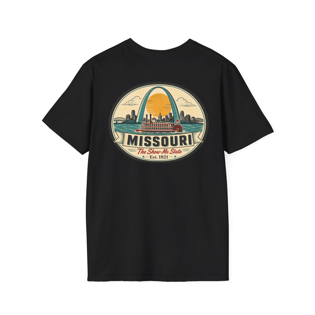 Missouri T-shirt in black with circular arch graphic and “Missouri” text