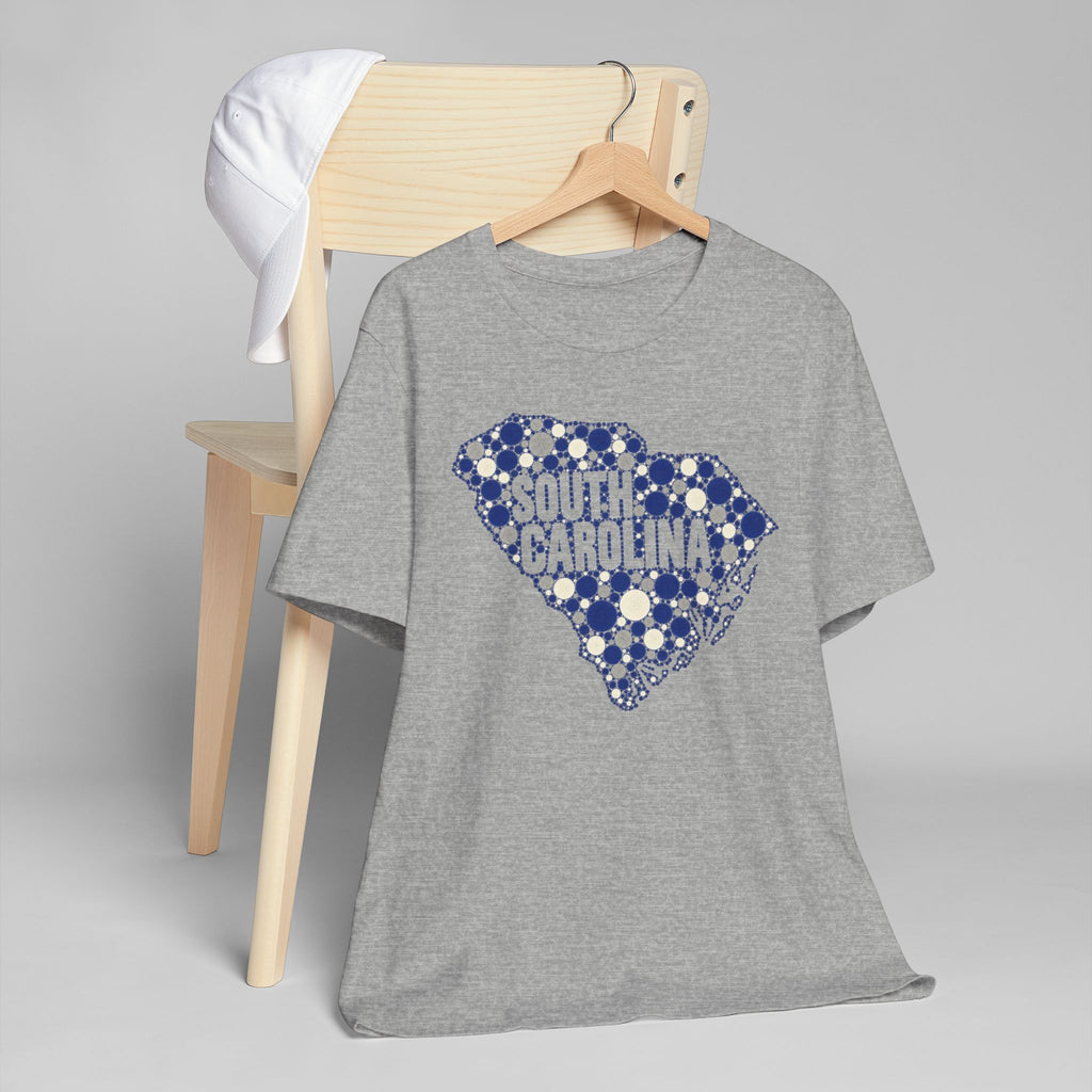 Gray crewneck t-shirt with blue floral South Carolina graphic