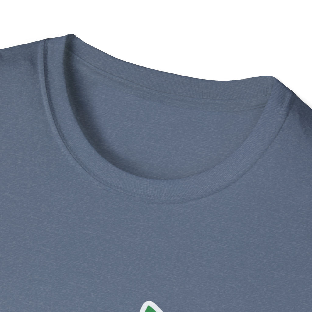 Slate-blue T-shirt crew neck close-up