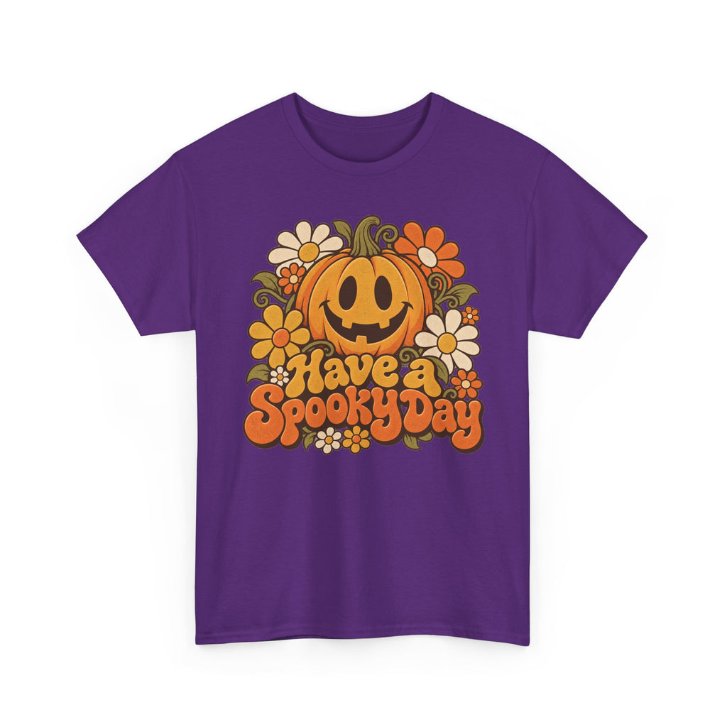 Have a Spooky Day Retro Pumpkin T-Shirt, Groovy Floral Jack O Lantern Halloween Shirt for Women and Men, Fall Teacher Tee