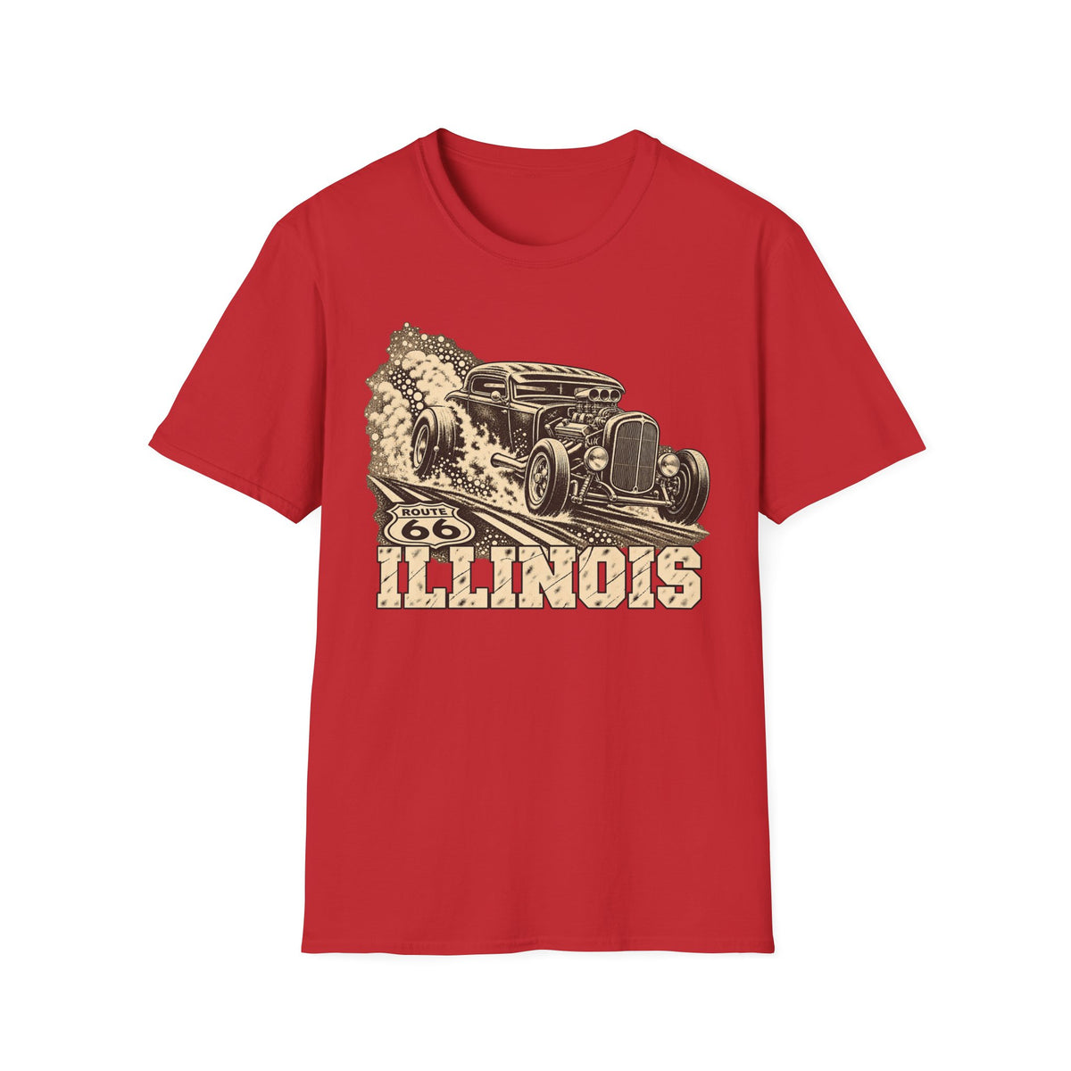Red hot rod T-shirt with vintage car and Illinois graphic print