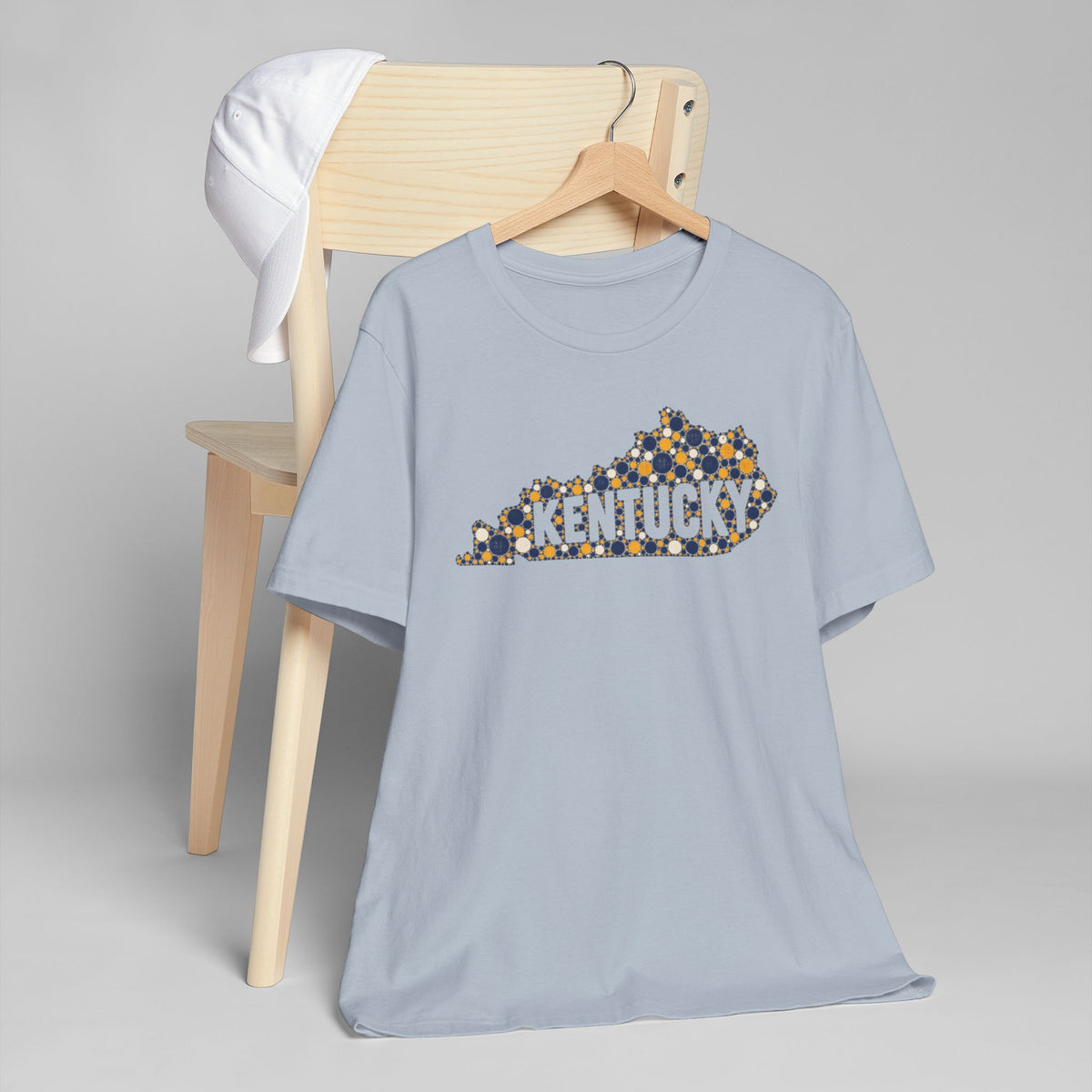 Kentucky State Shape T-Shirt | Blue and Gold Pattern Kentucky Outline Graphic Tee
