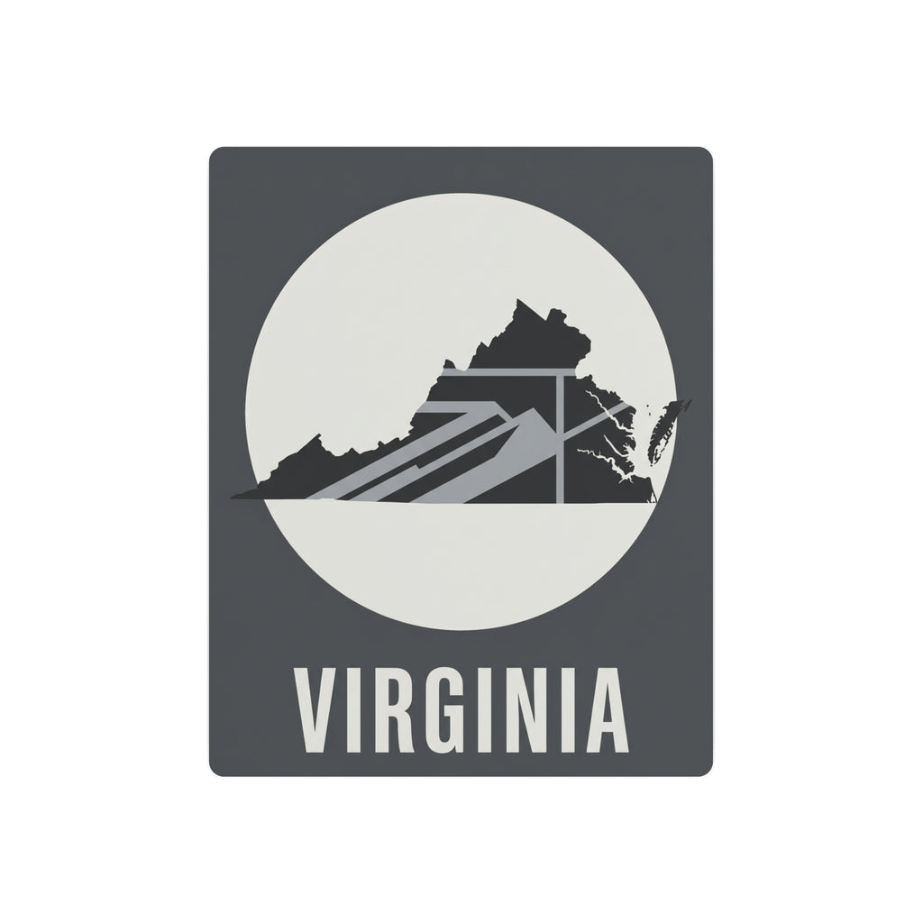 Virginia state silhouette metal wall art with circular landscape design, dark gray square frame