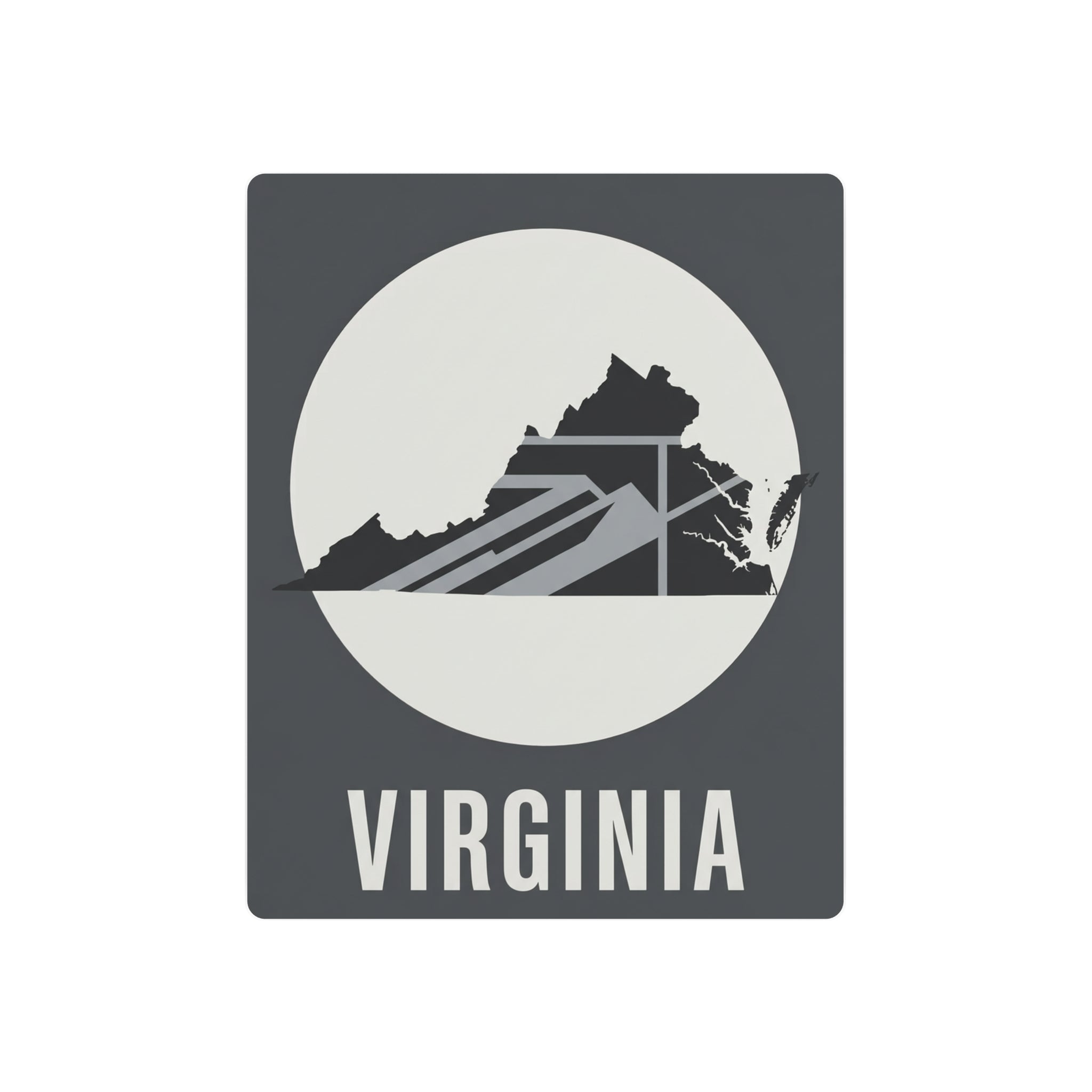 Virginia state silhouette metal wall art with circular landscape design, dark gray square frame