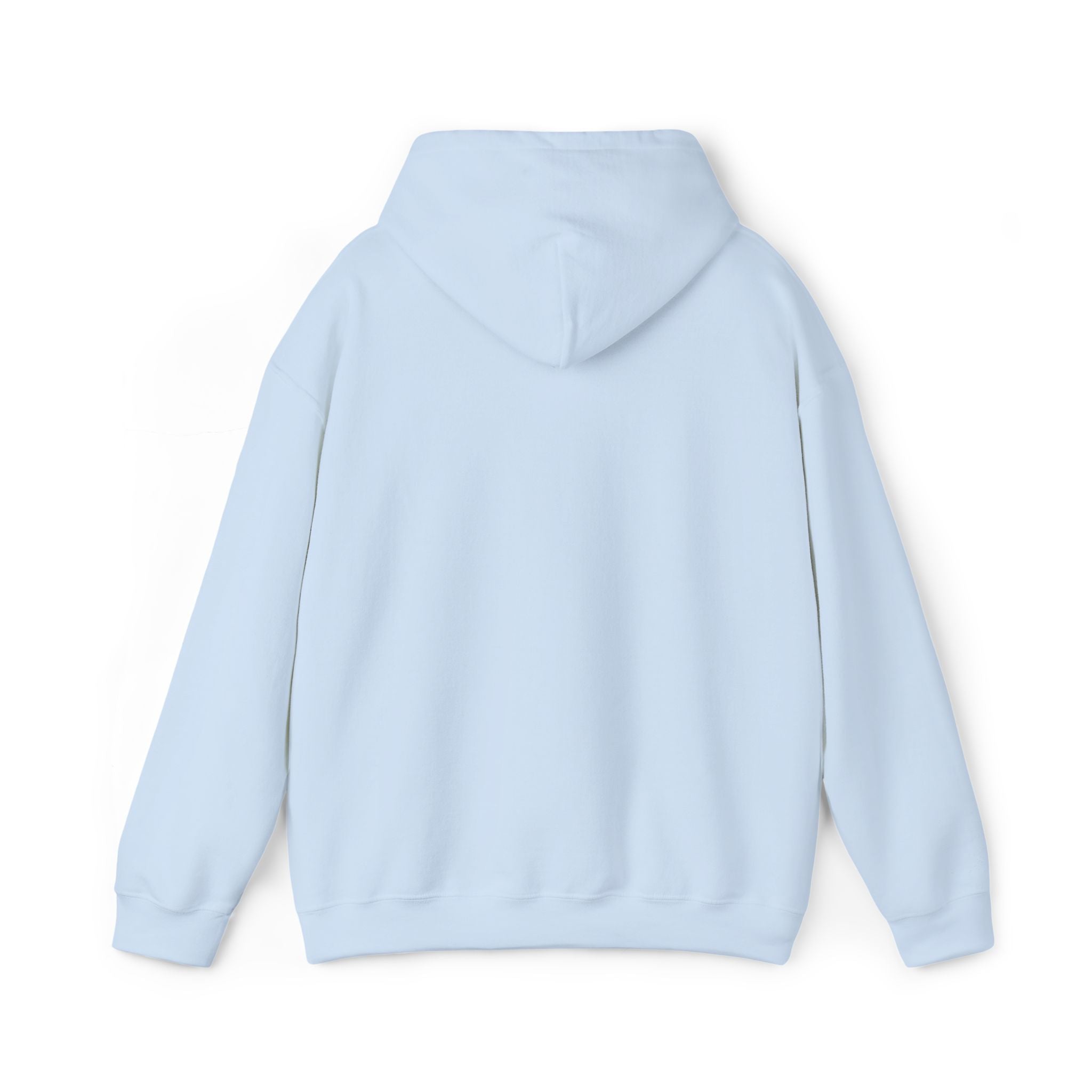 Light blue pullover hoodie with hood and front pouch pocket