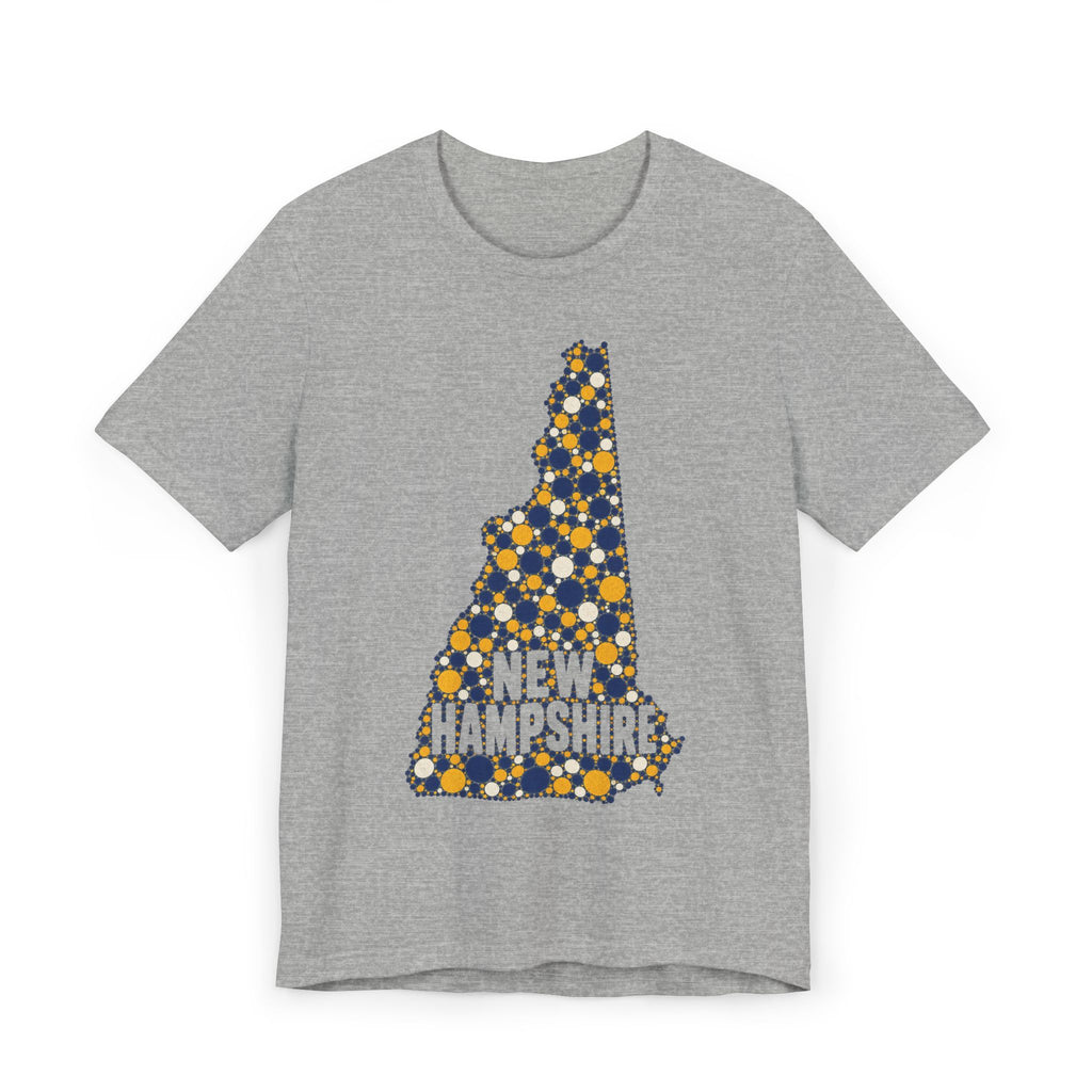 Heather gray crew-neck T-shirt with floral New Hampshire map graphic and “NEW HAMPSHIRE” text