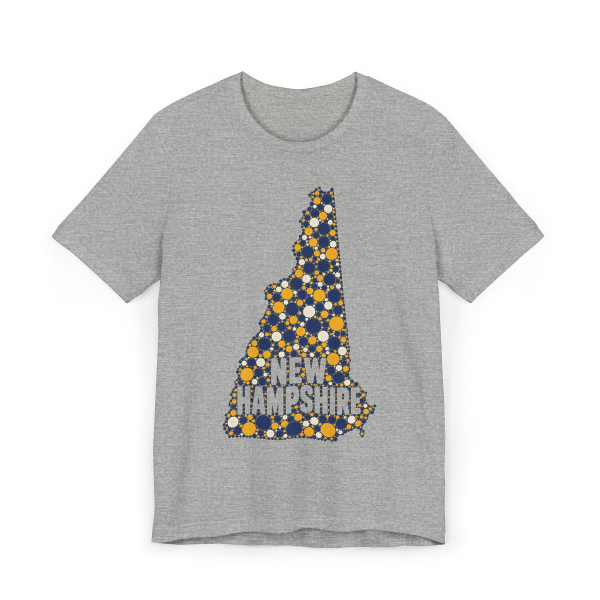 Heather gray crew-neck T-shirt with floral New Hampshire map graphic and “NEW HAMPSHIRE” text