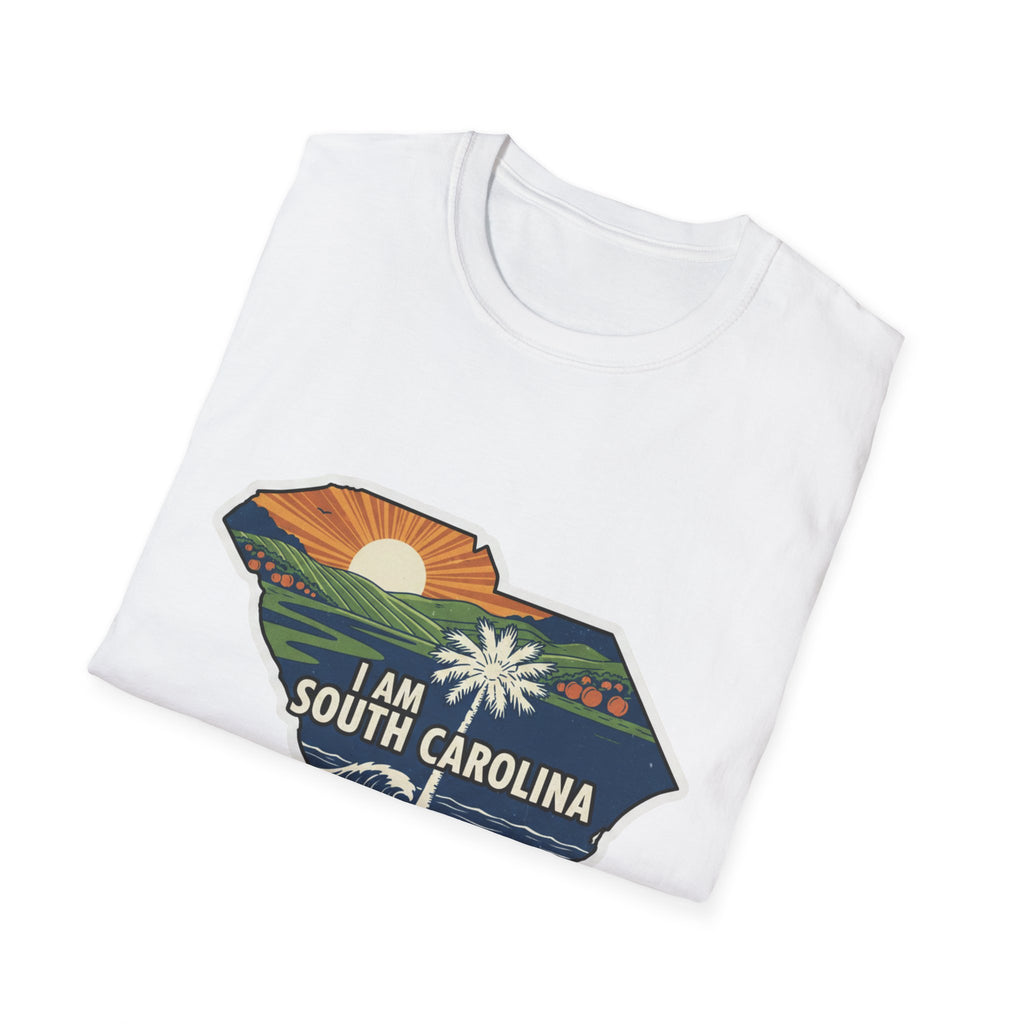 White T-shirt with South Carolina map graphic and “I AM SOUTH CAROLINA” text