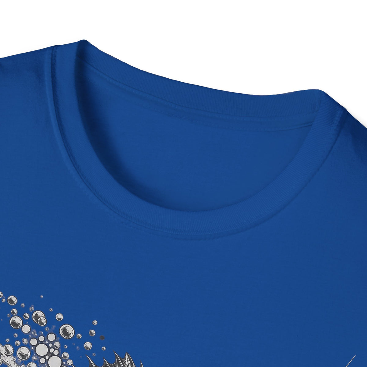 Walleye fishing T-shirt in royal blue with crew neck and partial fish graphic detail