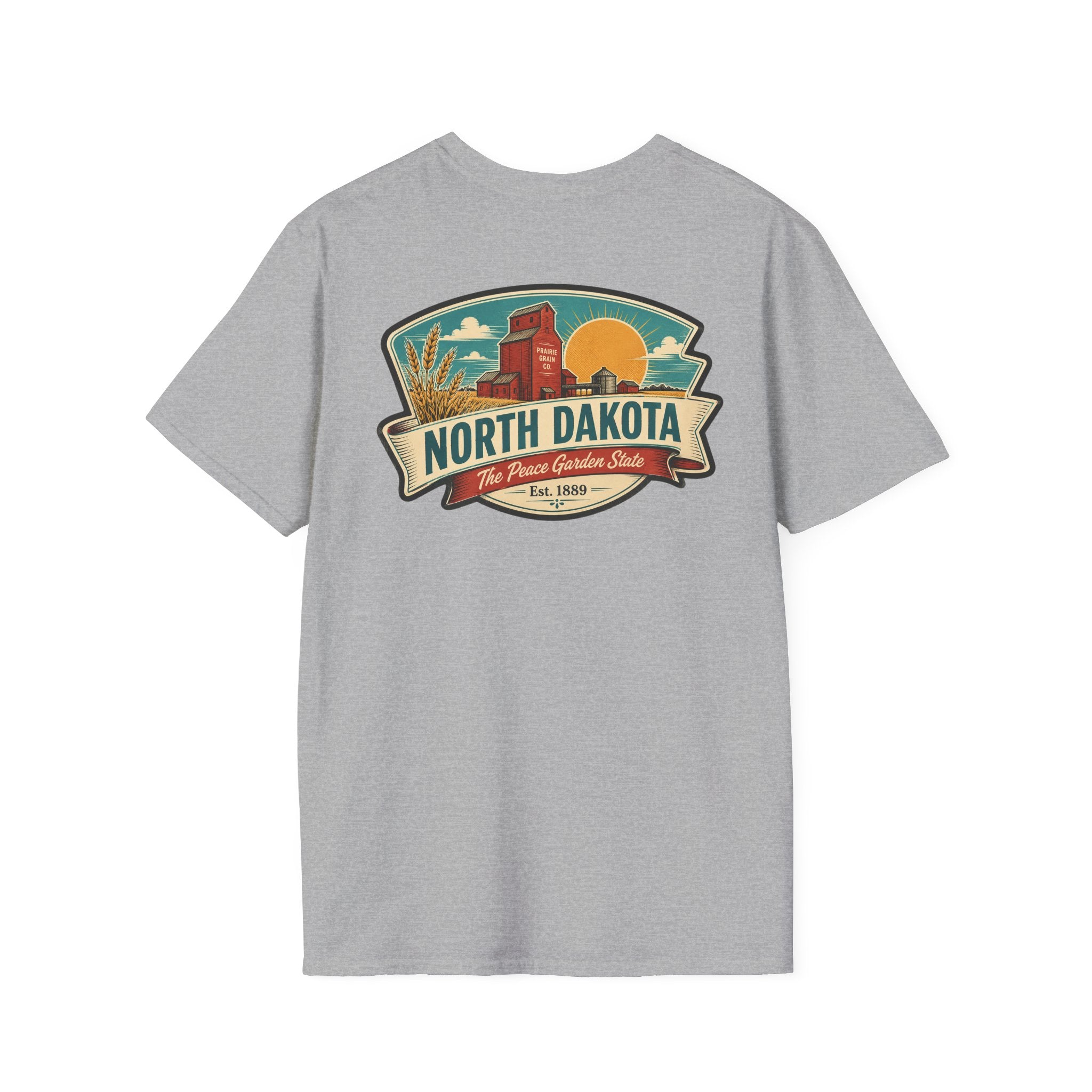 Light gray T-shirt with North Dakota logo graphic on the chest
