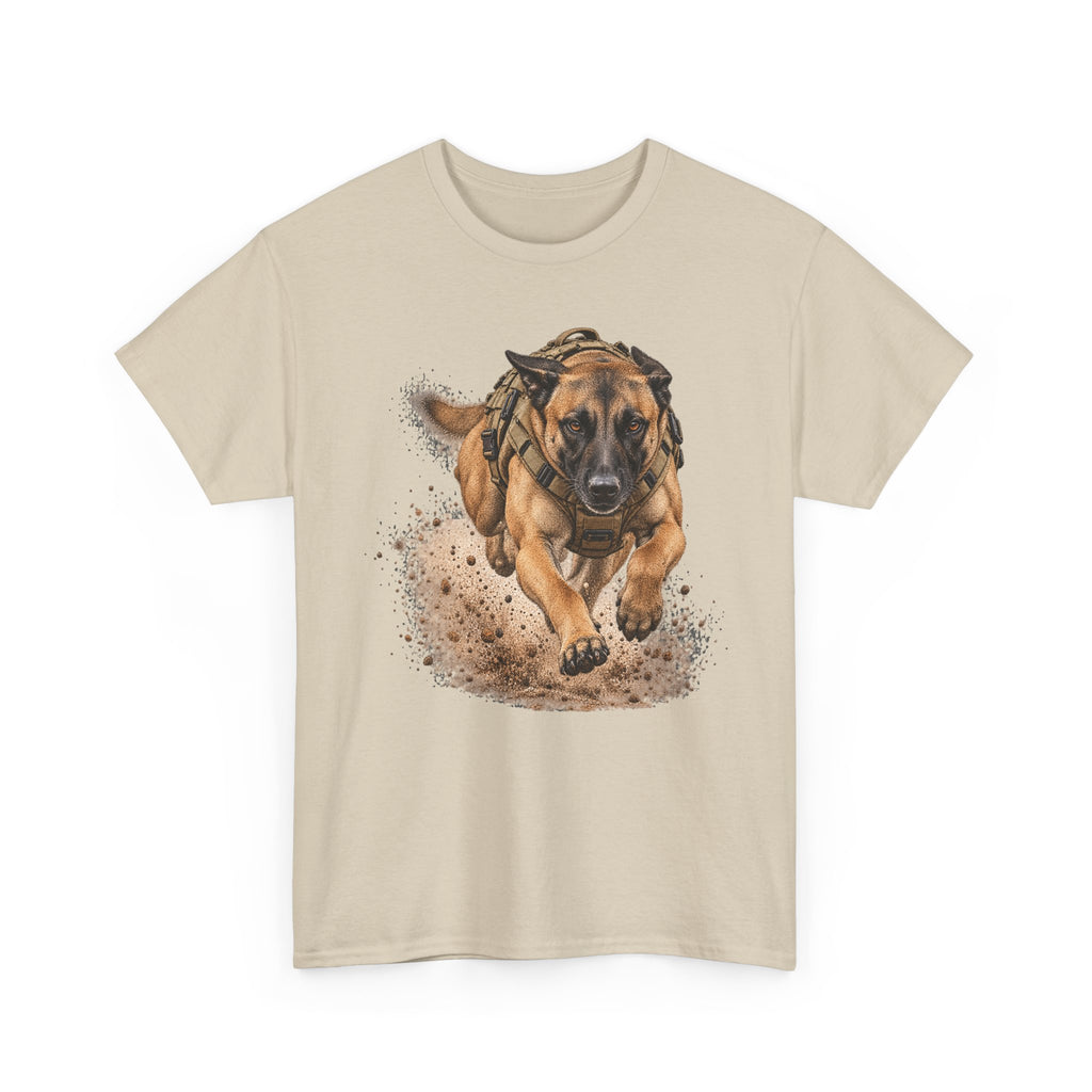 Beige graphic dog t-shirt with running Belgian Malinois print on chest