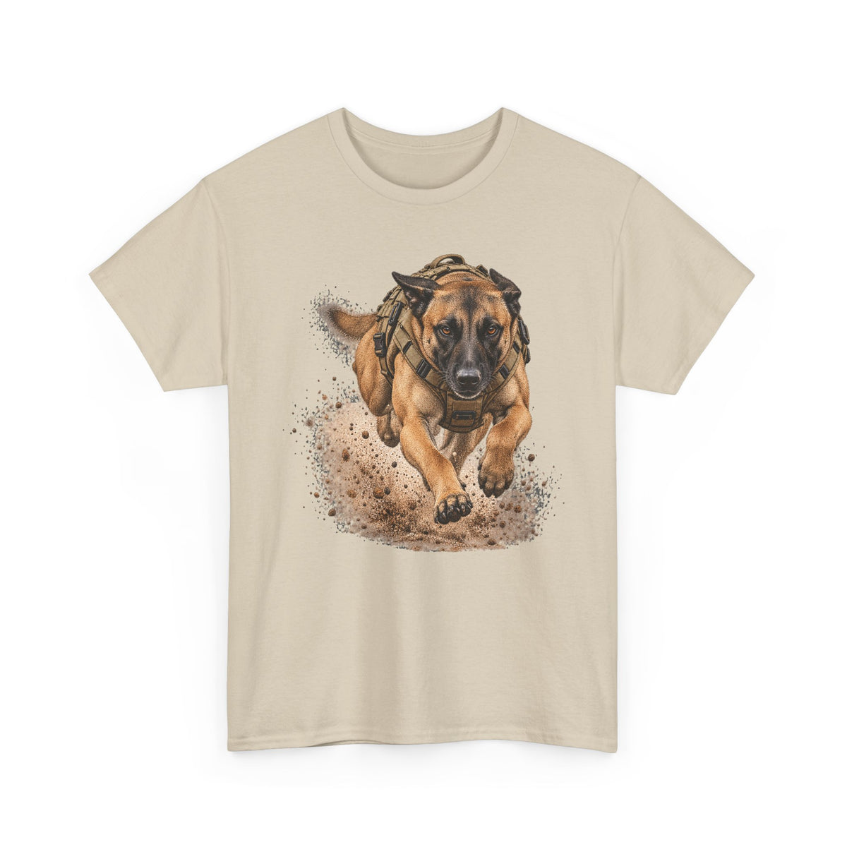Beige graphic dog t-shirt with running Belgian Malinois print on chest