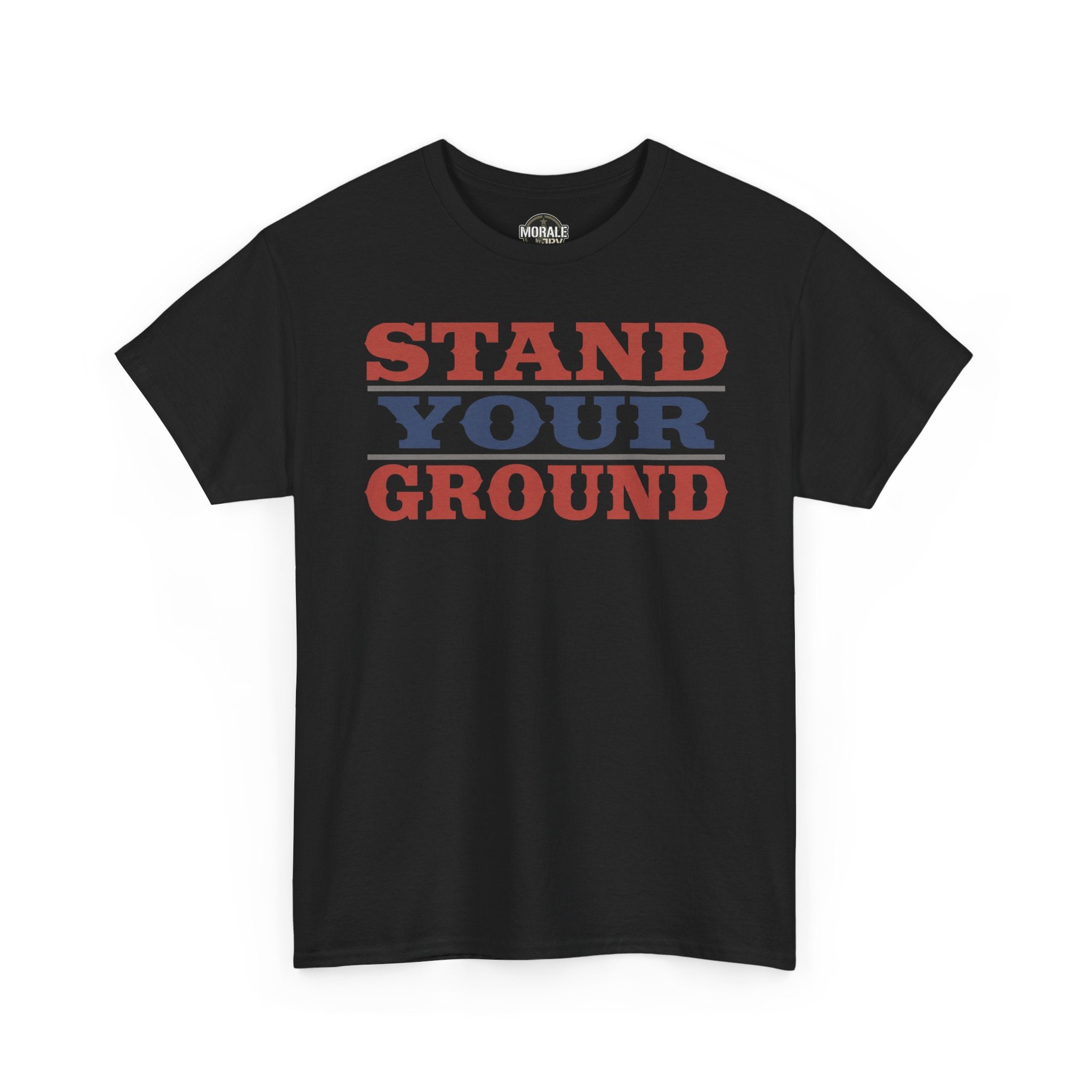 Black crewneck T-shirt with Stand Your Ground graphic text front