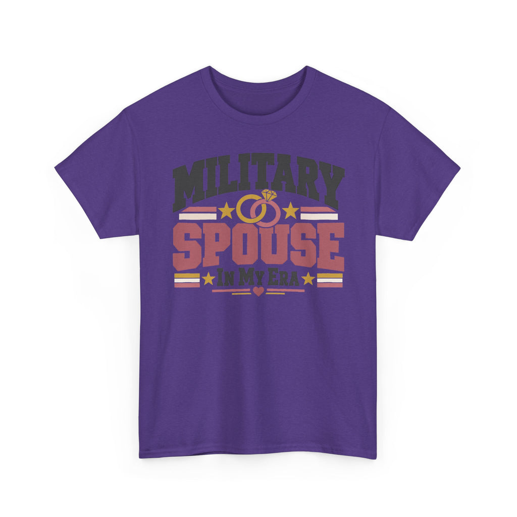 Unisex lilac T-shirt with “MILITARY SPOUSE IN MY ERA” graphic and stars