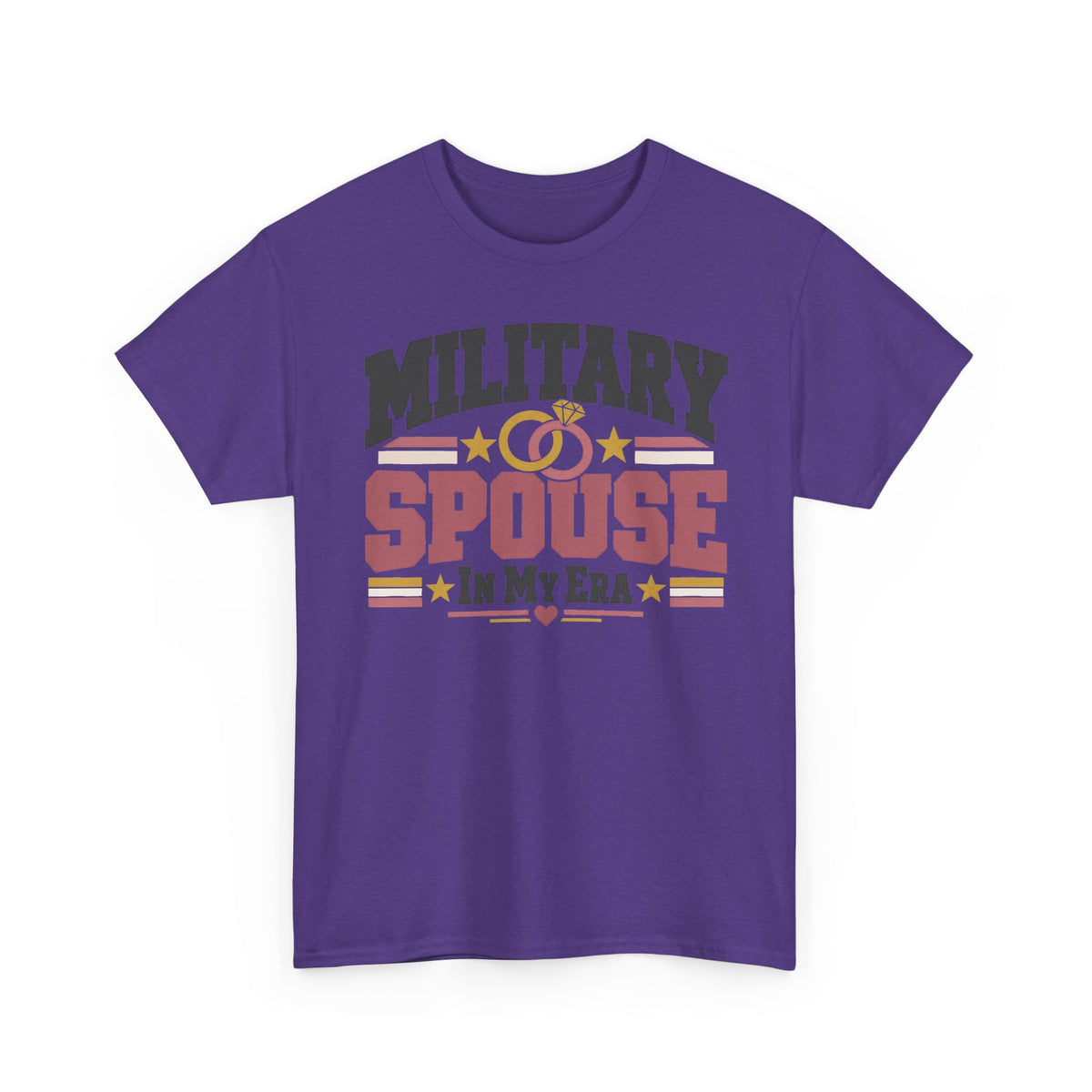 Unisex lilac T-shirt with “MILITARY SPOUSE IN MY ERA” graphic and stars
