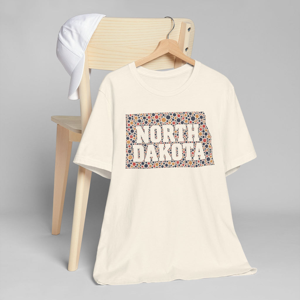 Cream graphic t-shirt with colorful North Dakota floral map front print
