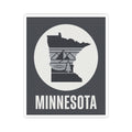 Minnesota state silhouette kiss-cut sticker, circular design with “MINNESOTA” text