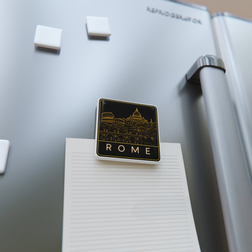 Square Rome skyline gold-foil magnet with ROME text