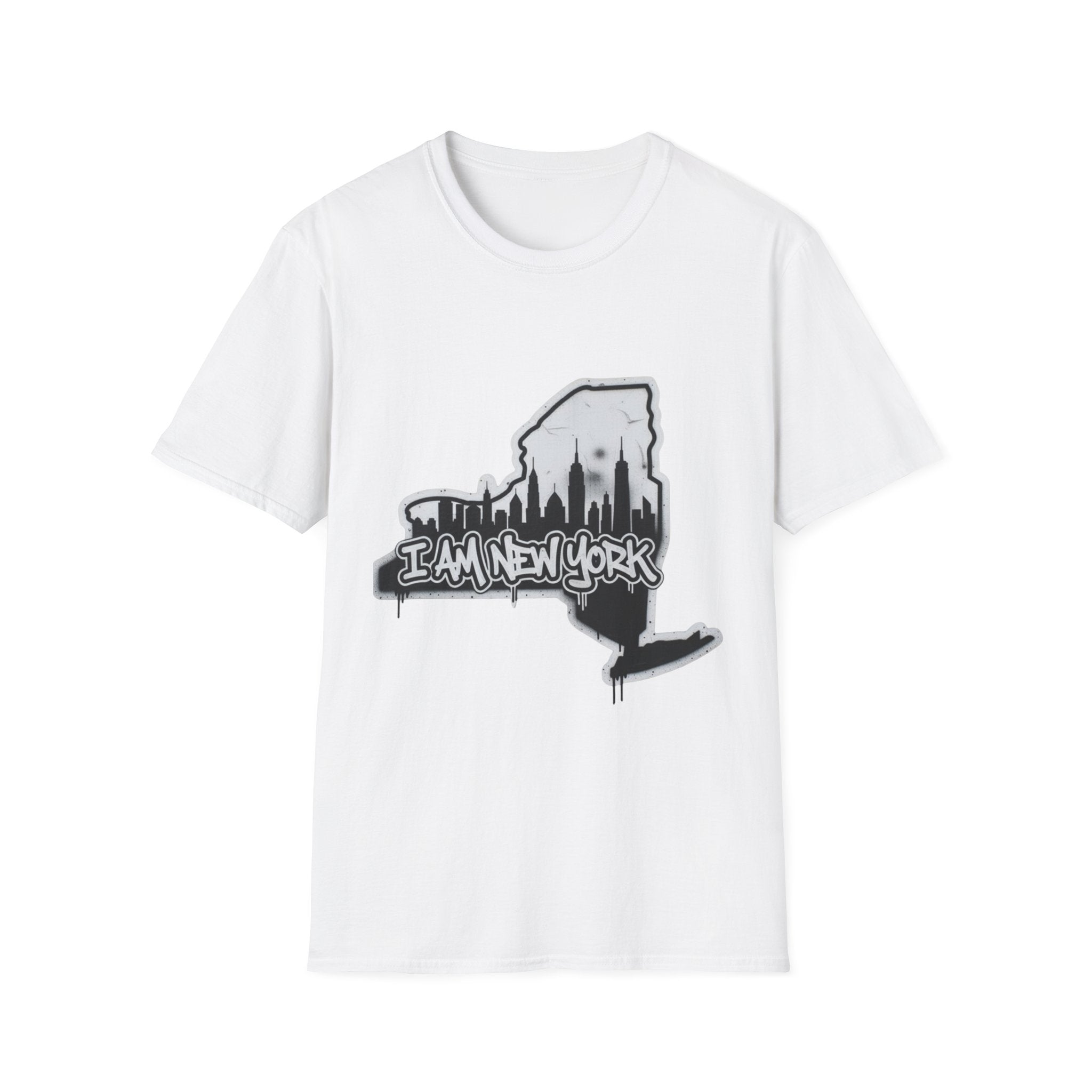 I AM NEW YORK Graffiti T-shirt in White with skyline map graphic on chest