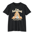 Black T-shirt with basset hound "I'm Listening" front print