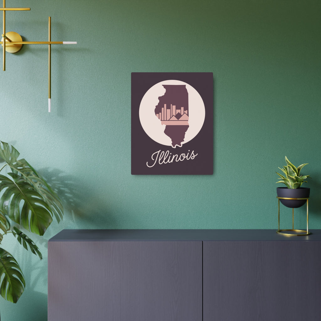 Square mauve metal Illinois skyline silhouette wall art sign with Illinois script