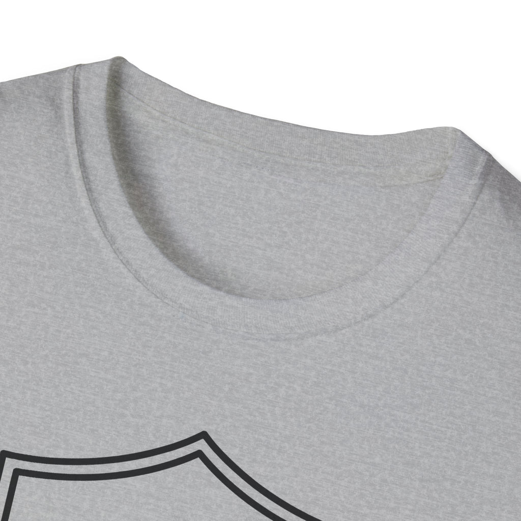 Sport grey T-shirt crew neck close-up with partial camera graphic visible