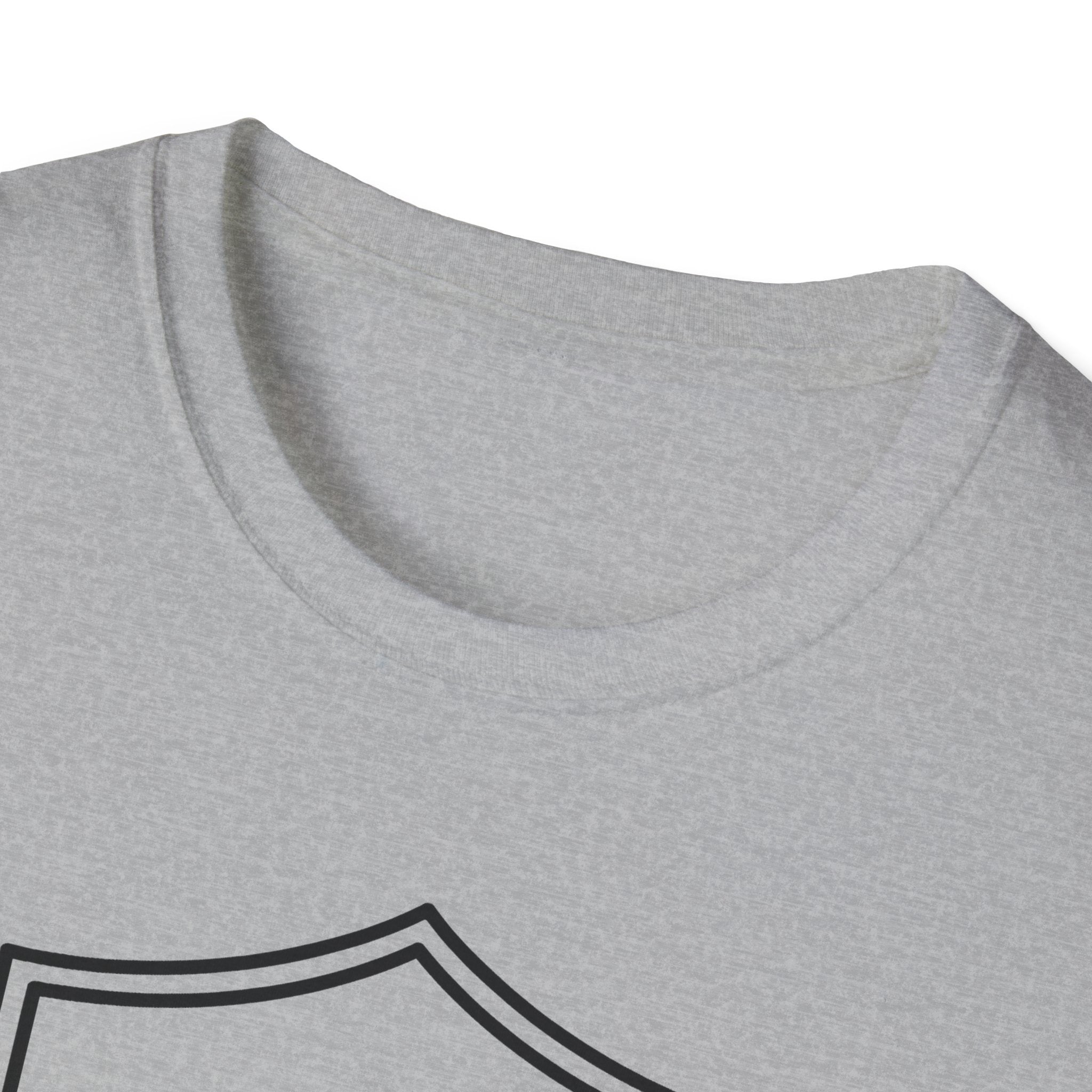 Sport grey T-shirt crew neck close-up with partial camera graphic visible