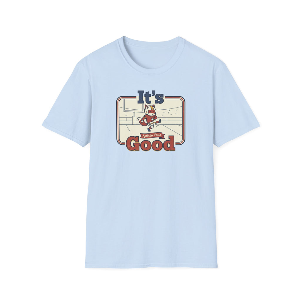 Light blue T-shirt featuring a skate fox graphic and 'It’s Good' on front