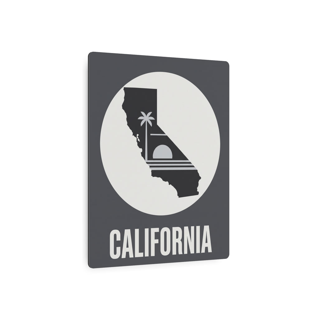 California silhouette metal wall sign in circular emblem with palm tree and 'CALIFORNIA'