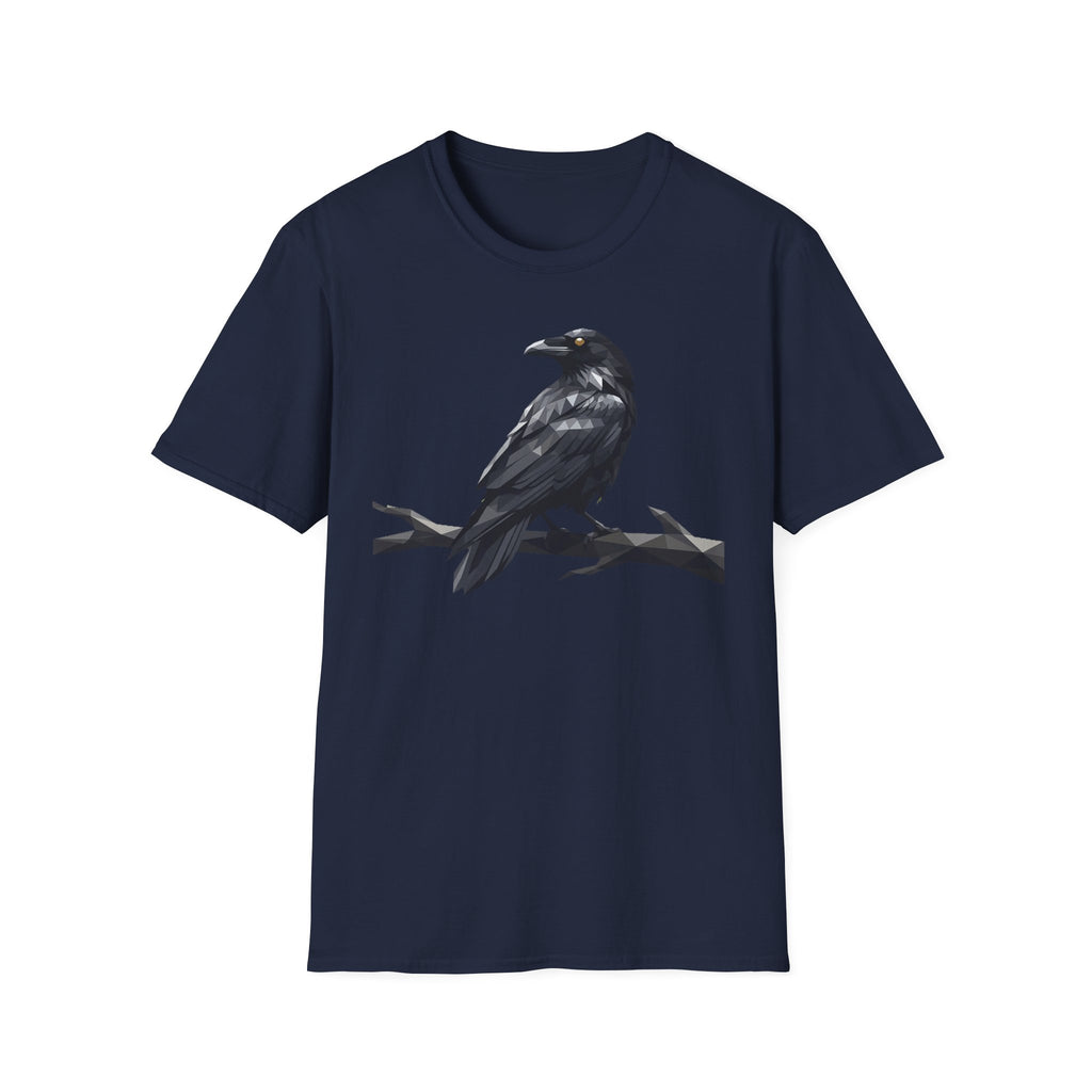 Navy raven graphic t-shirt with perched bird print