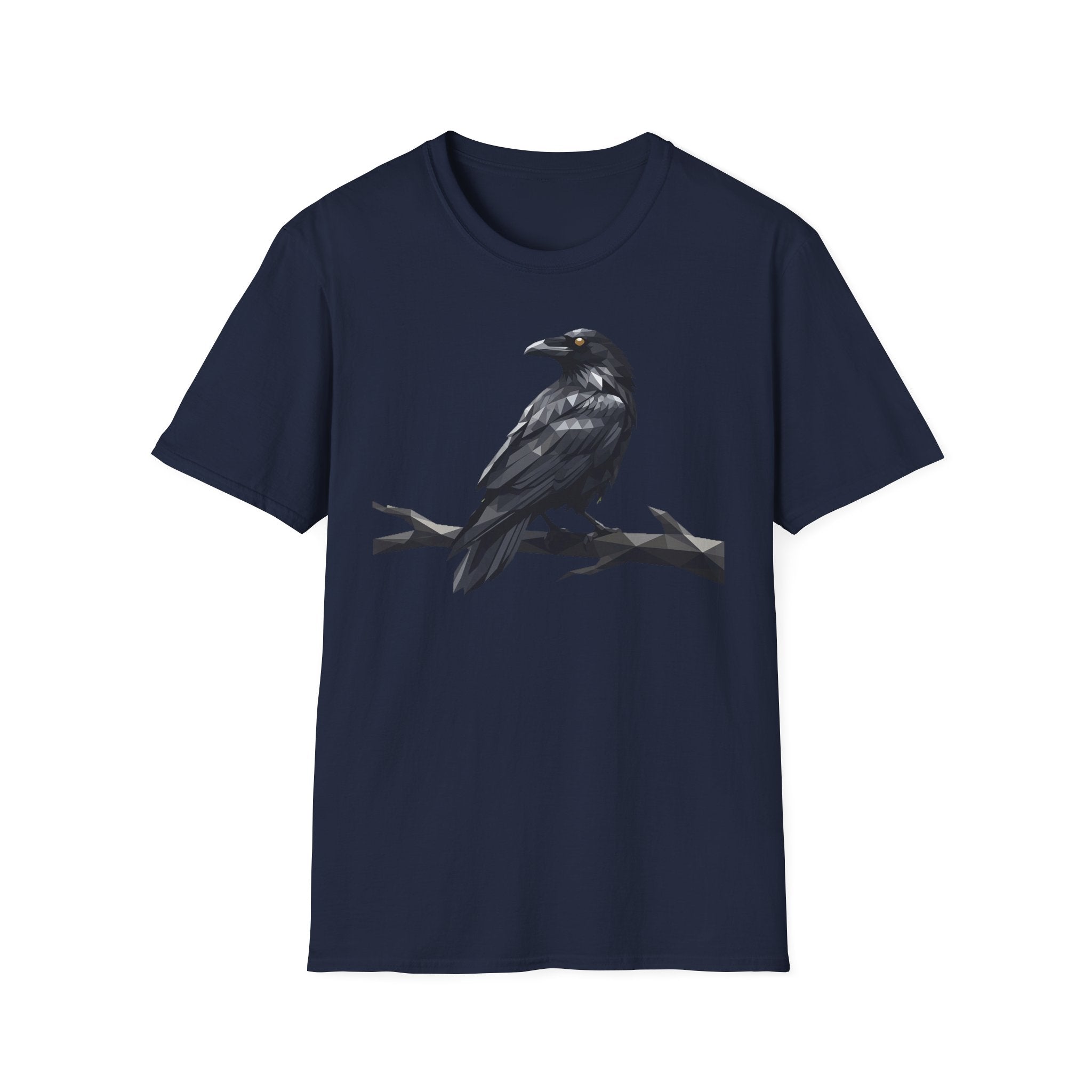Navy raven graphic t-shirt with perched bird print