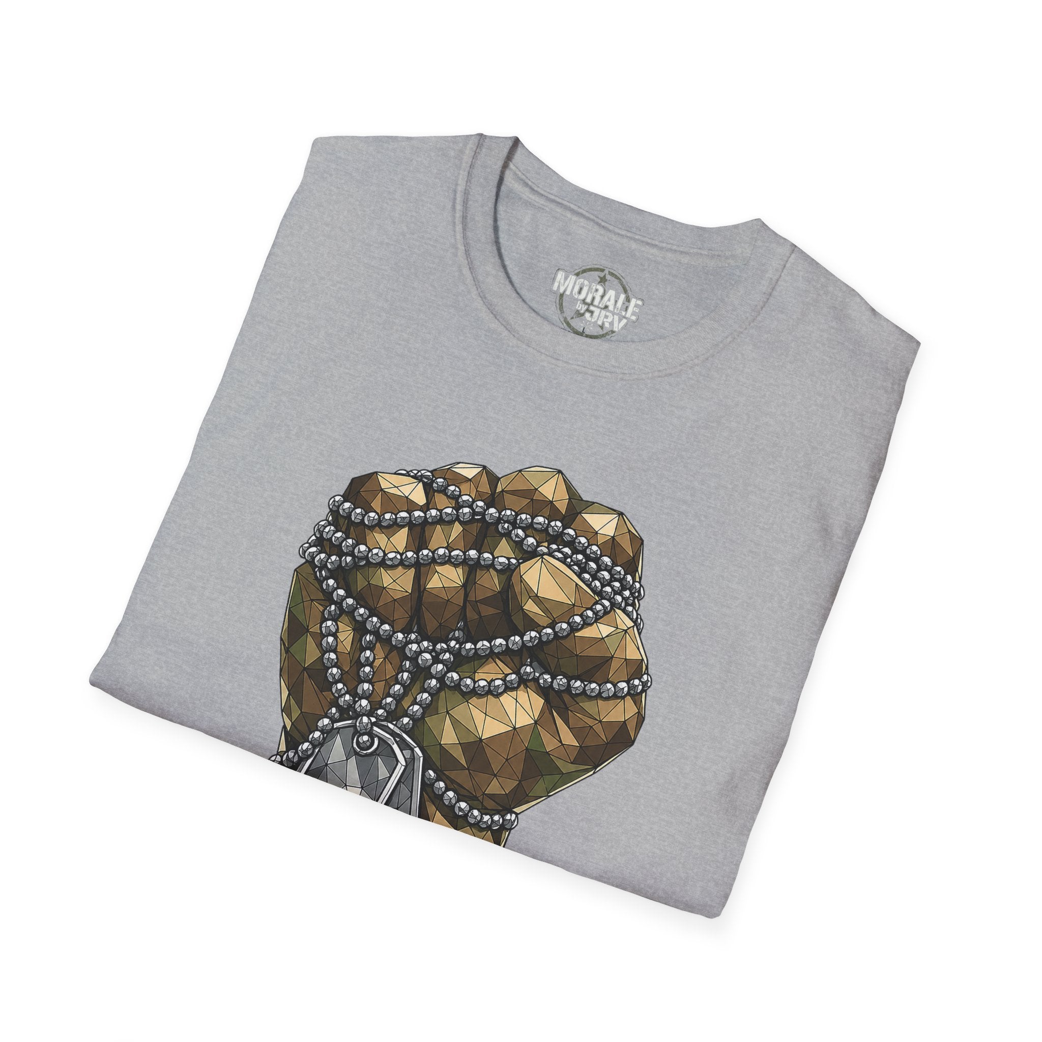 Fist with Dog Tags T-Shirt in Sport Grey with geometric dog-tag fist graphic