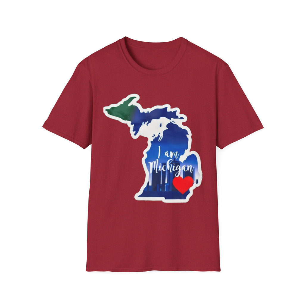Red T-shirt with Michigan map and red heart print on the chest
