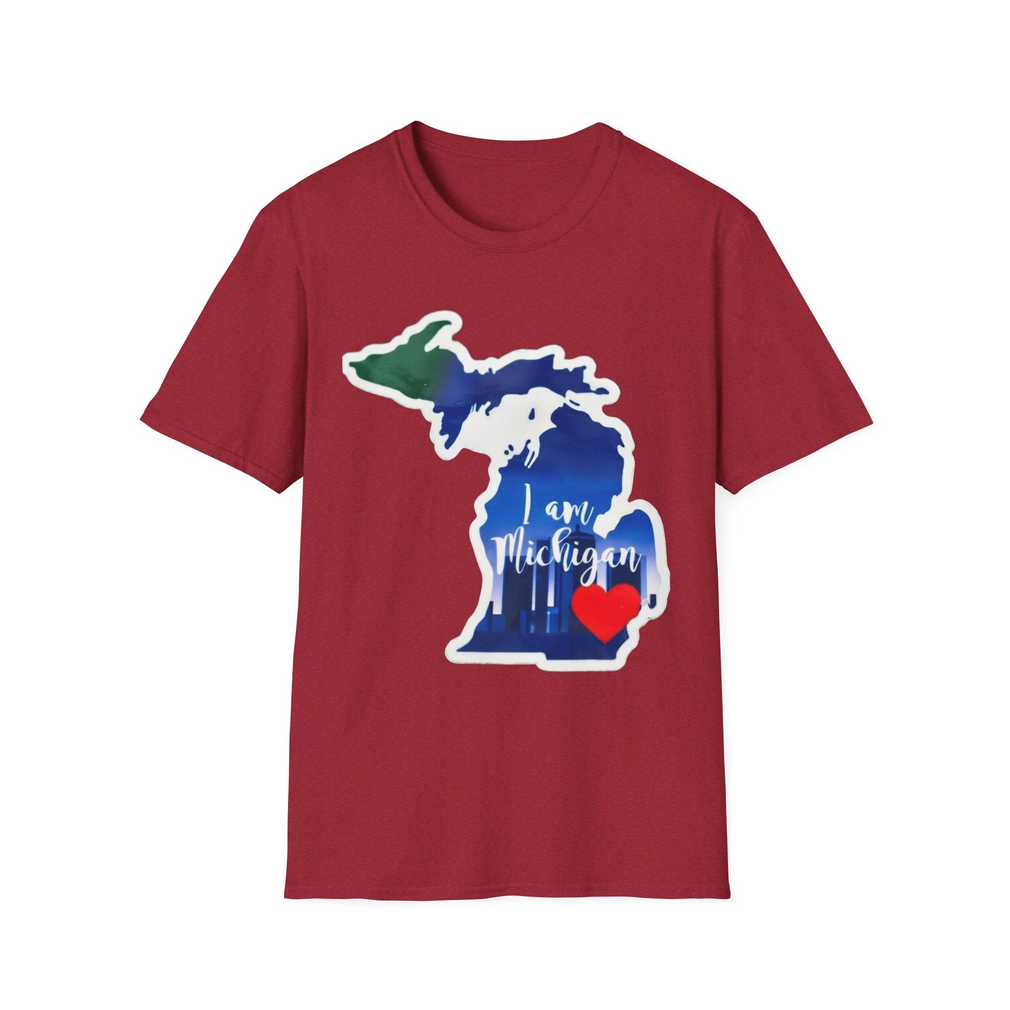 Red T-shirt with Michigan map and red heart print on the chest