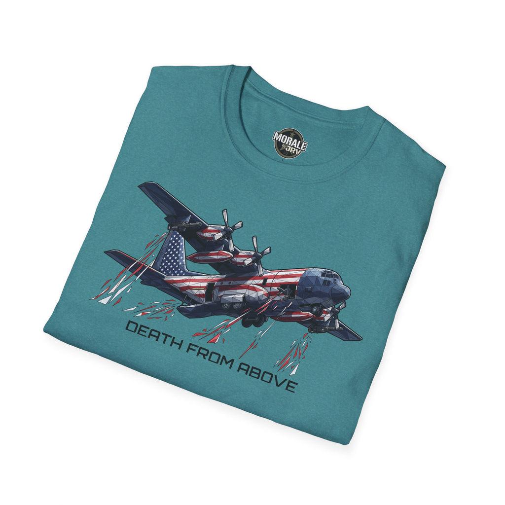 Türkisfarbenes C-130 Flugzeug-Shirt mit US-Flagge und „DEATH FROM ABOVE“