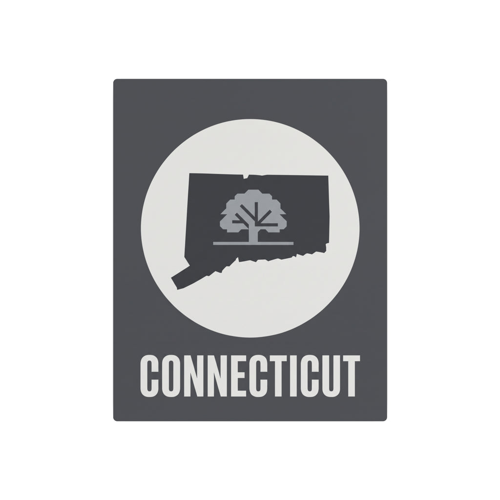 Connecticut metal wall art sign with circular tree silhouette badge and CONNECTICUT lettering