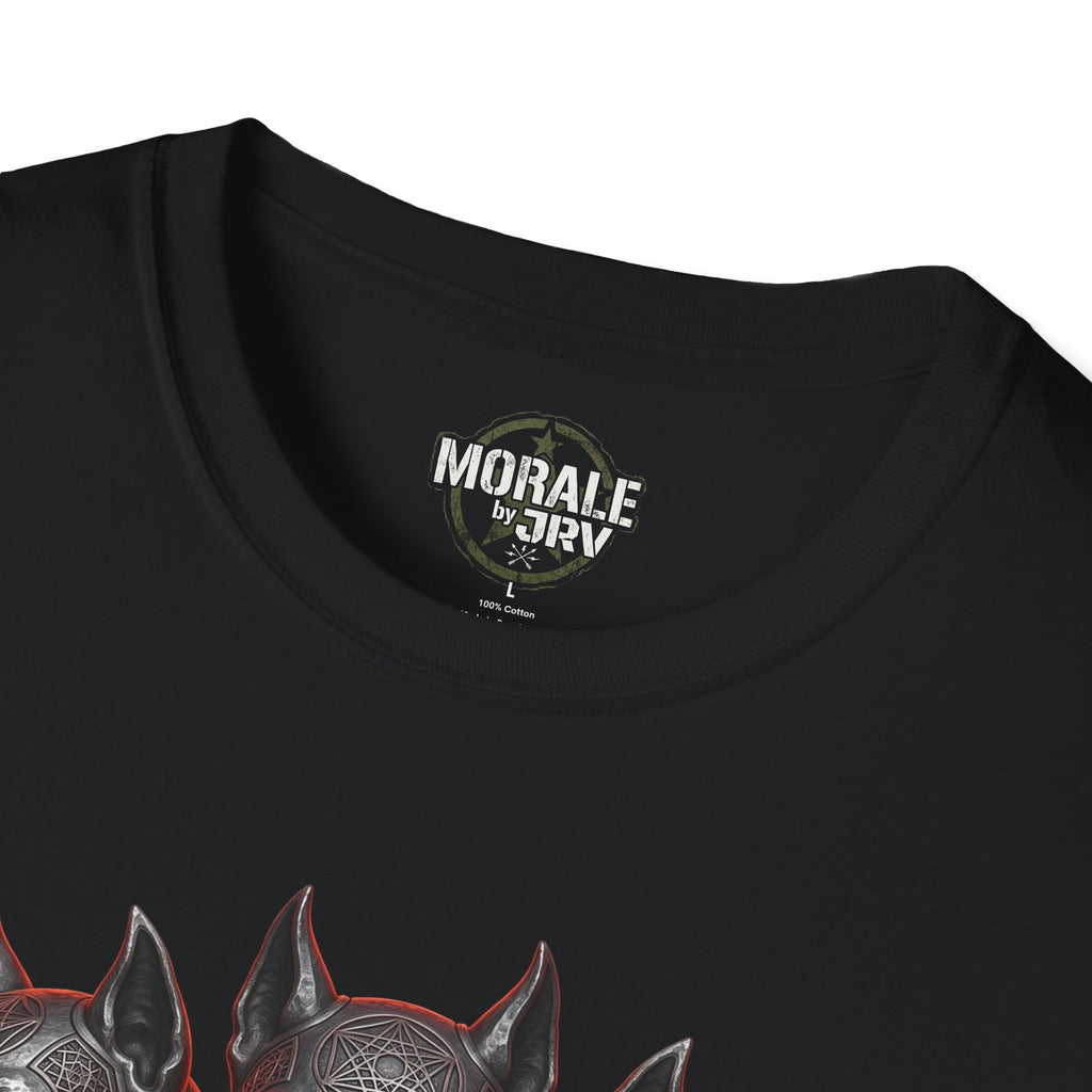Black Cerberus dog T-shirt neck logo
