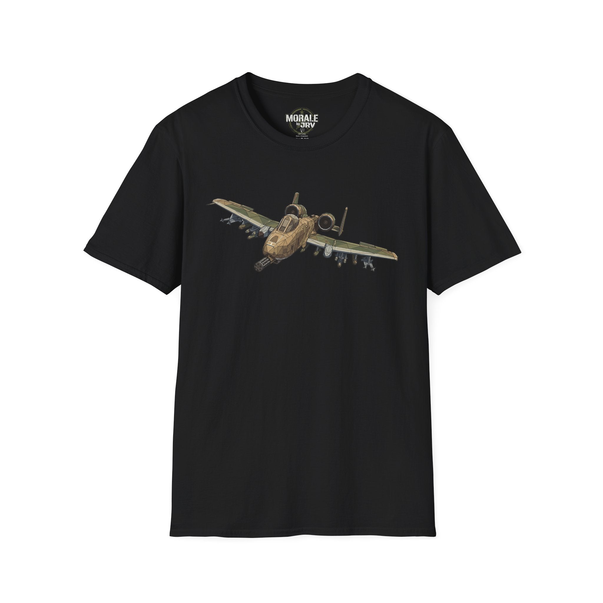 Black T-shirt with A-10 Warthog aircraft graphic on the chest