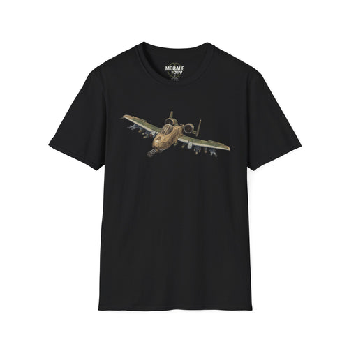 Black T-shirt with A-10 Warthog aircraft graphic on the chest