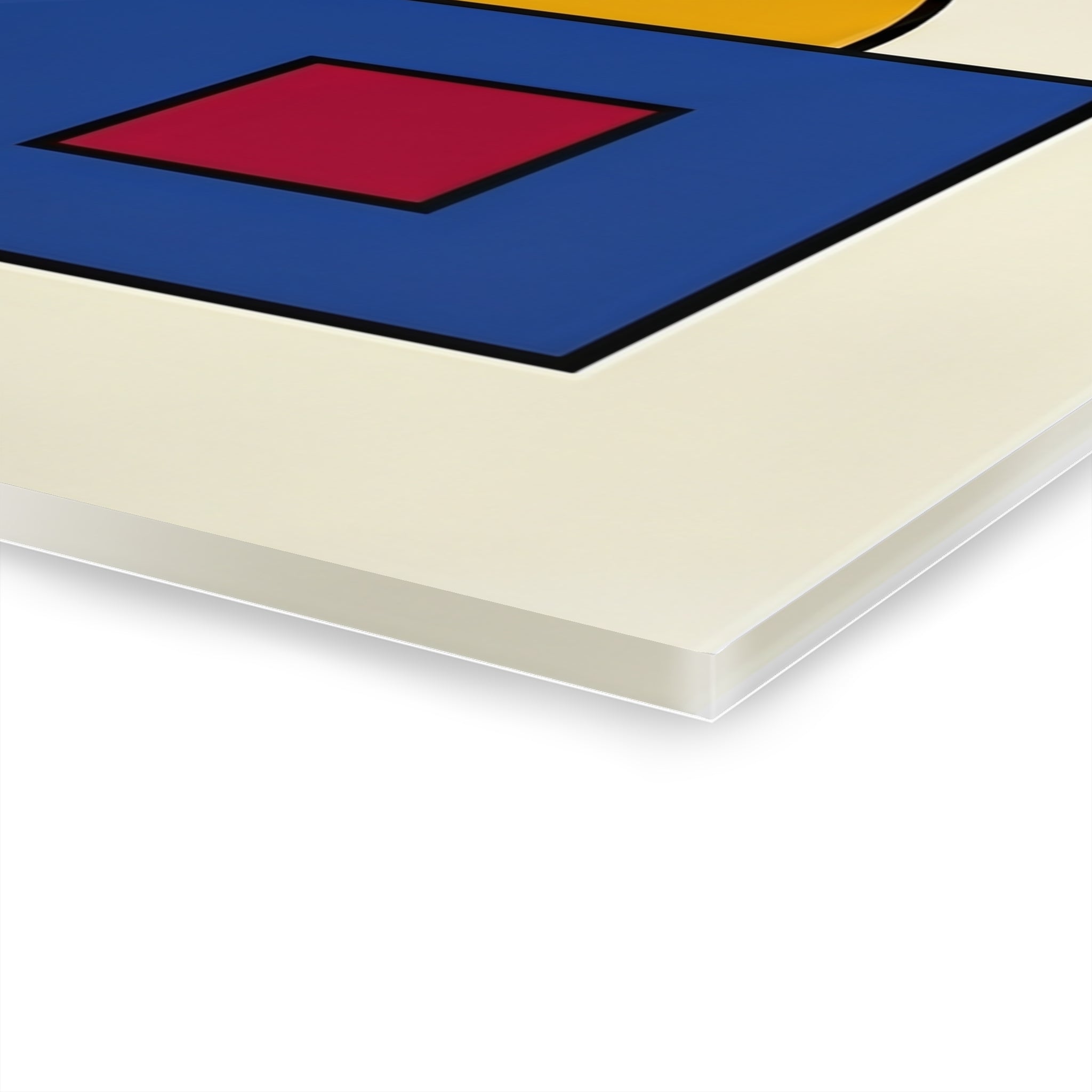 Art print edge close-up, 0.25in depth; blue area with red diamond and dark outline