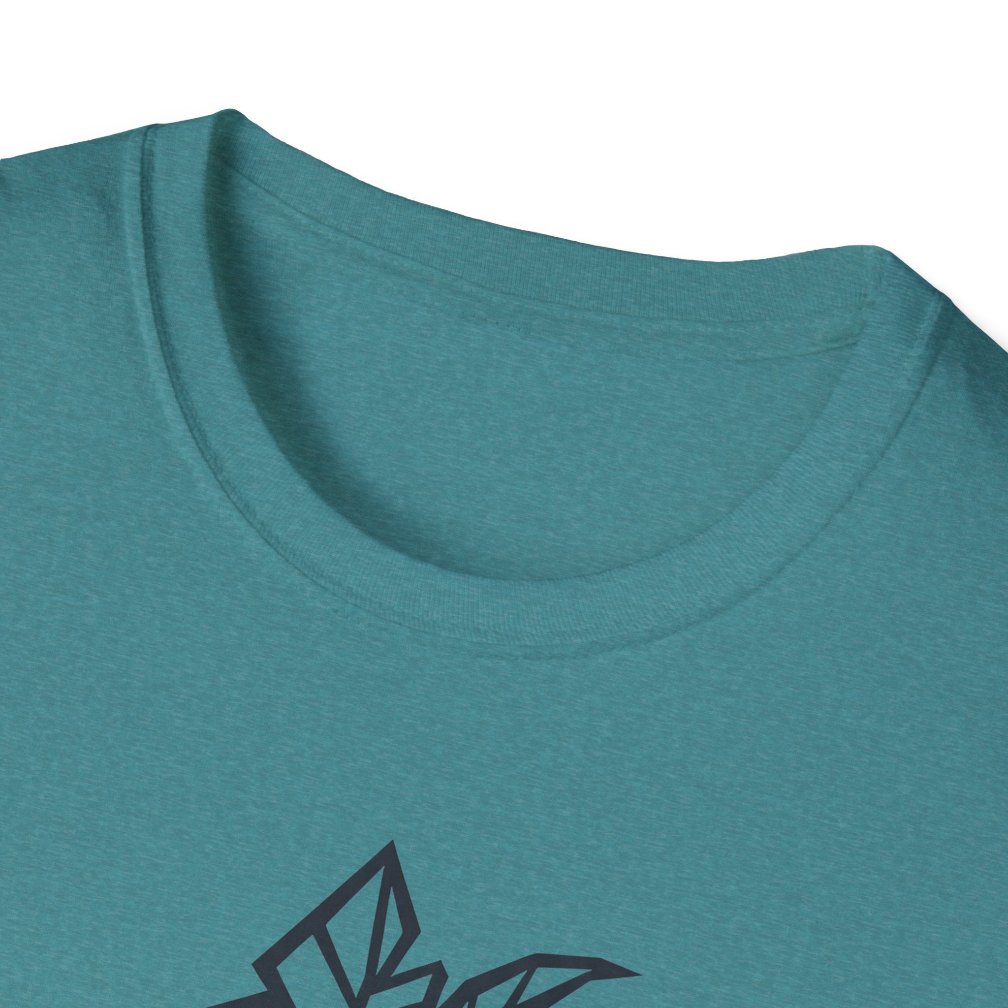 Heather Sapphire T-shirt, crew neck, partial geometric tree moon graphic