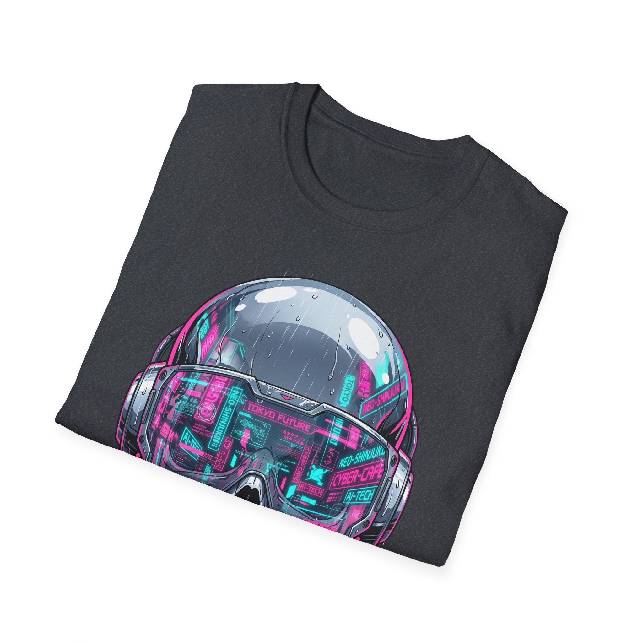 Cyberpunk Skull T-Shirt, dunkelgrau: Neon-Visier-Grafik auf der Vorderseite