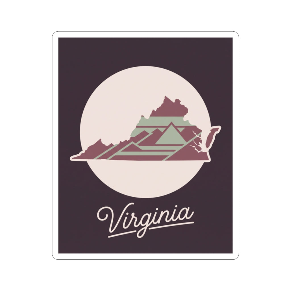 Virginia state outline decal in a circular scene with “Virginia” cursive text