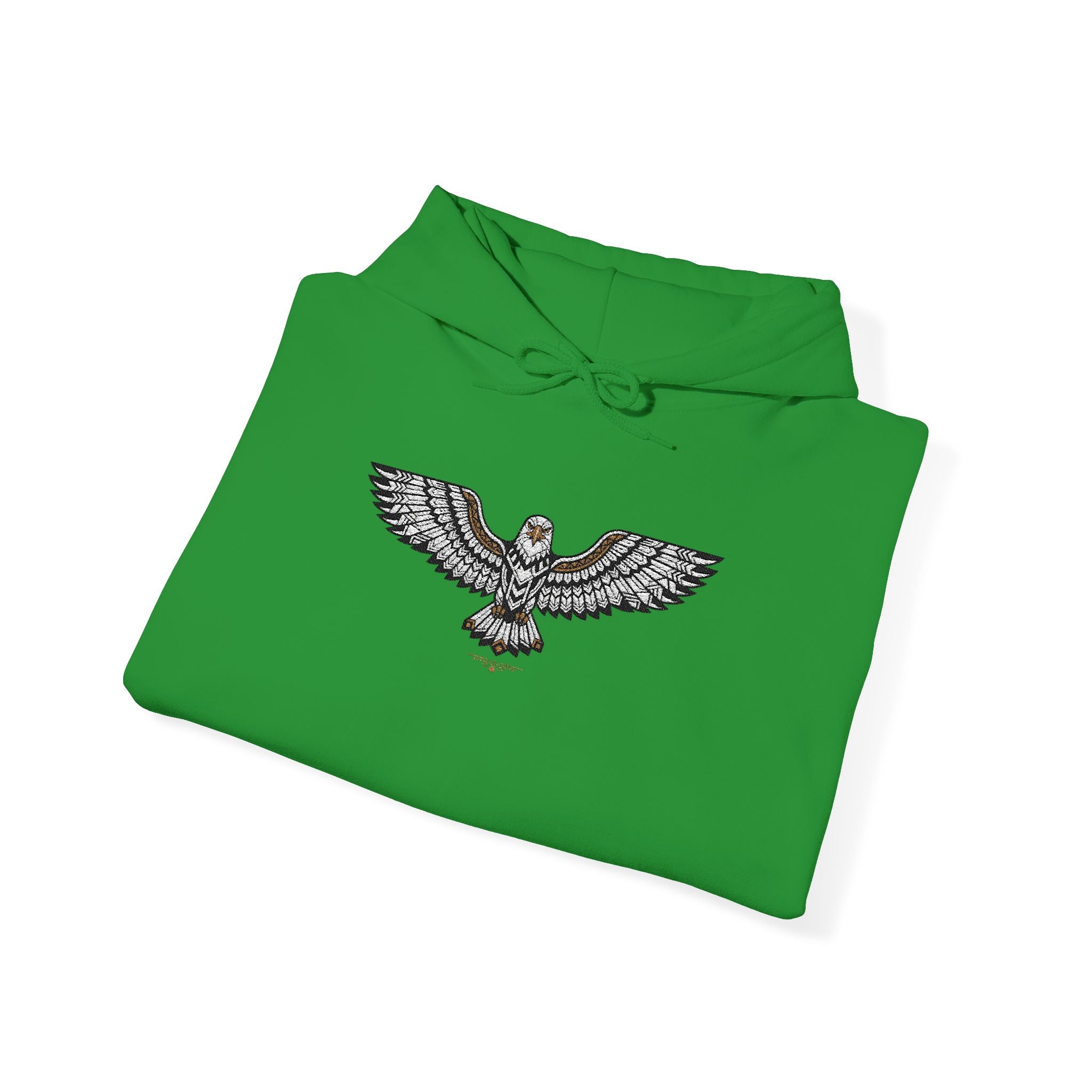 Bright green unisex hoodie with front eagle rhinestone graphic and drawstring hood