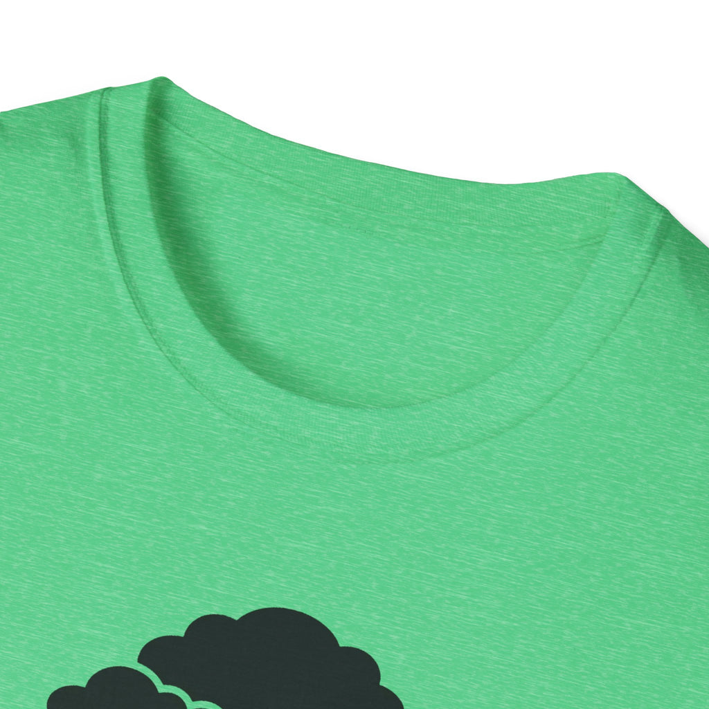T-shirt neckline and shoulder in bright green, no visible front graphic