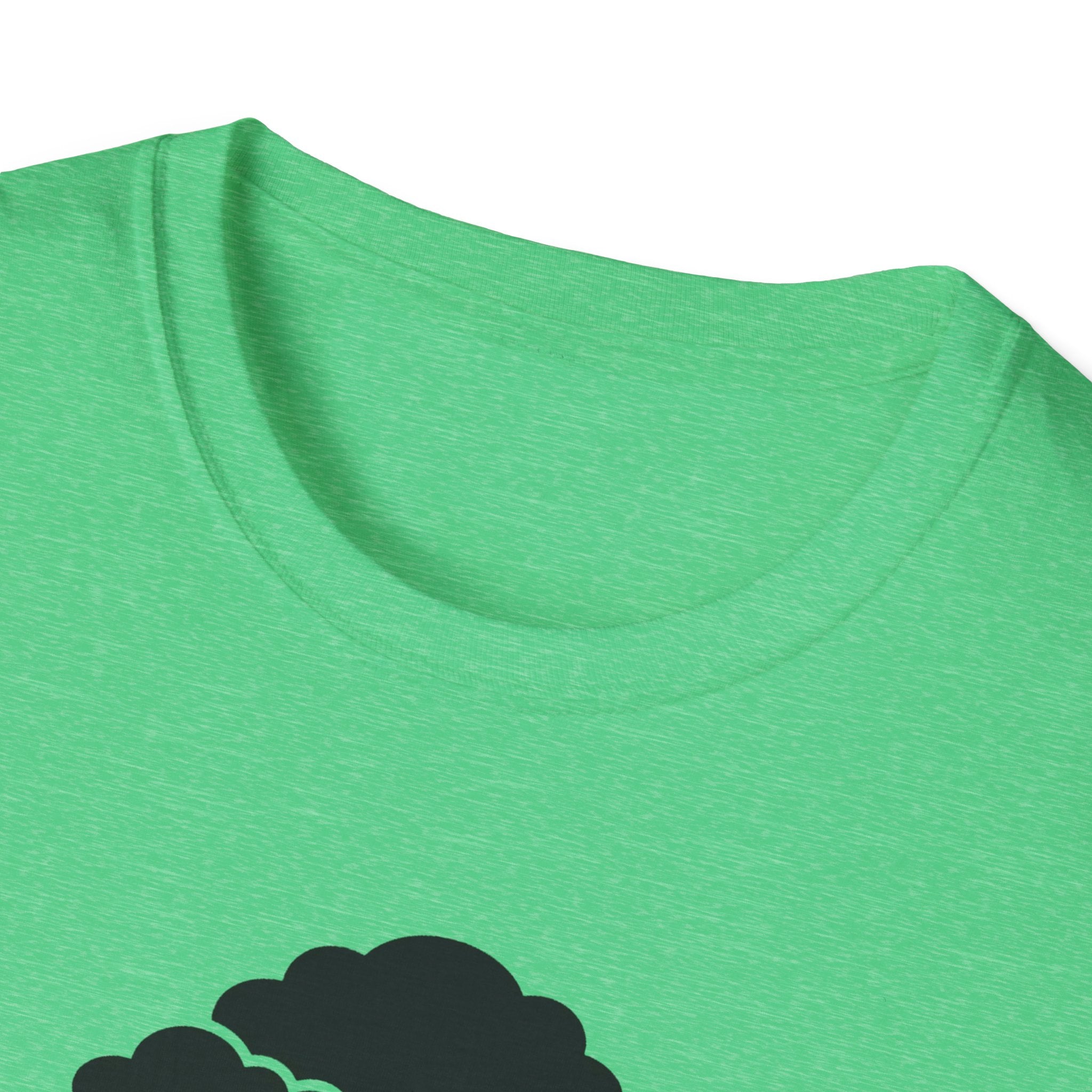 T-shirt neckline and shoulder in bright green, no visible front graphic