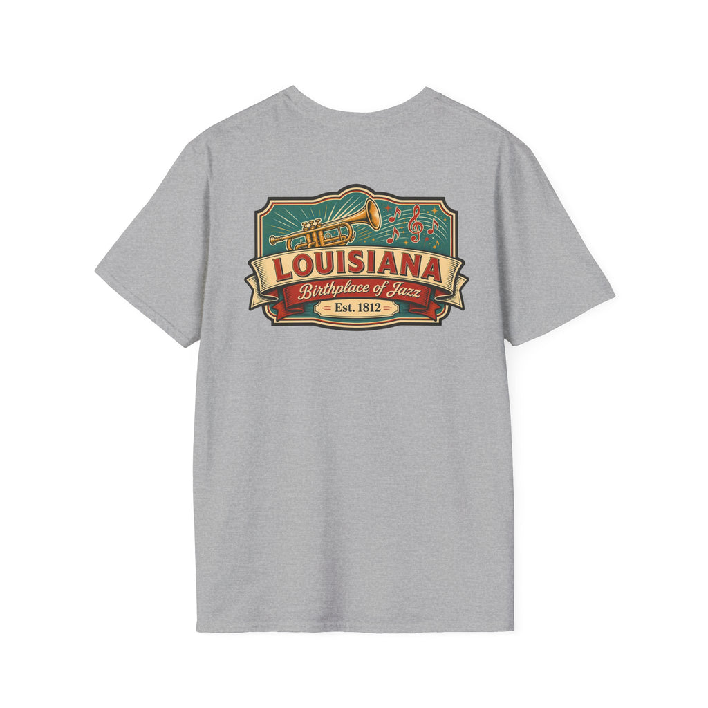 Sport grey Louisiana T-shirt with vintage travel graphic chest print