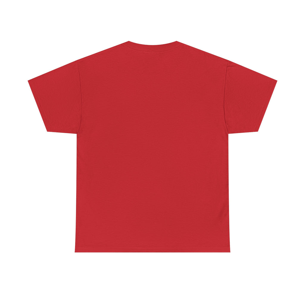 Red T-shirt back view, crew neck short sleeves, no visible graphic.